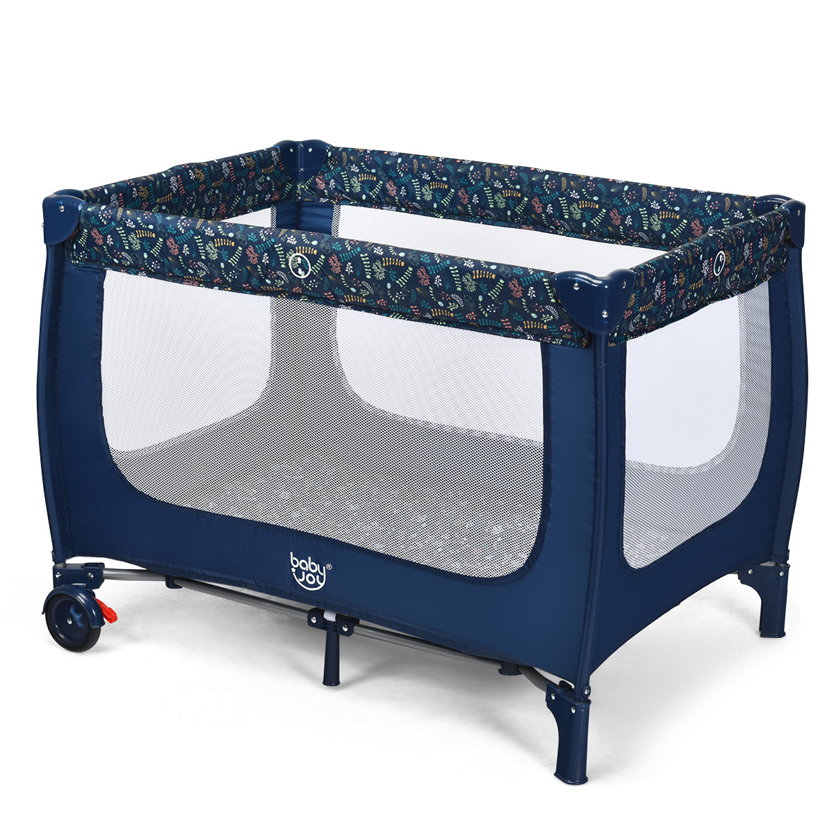 Livsk costway 2 in 1 reisbed box inklapbaar kinderbed 2 niveaus babybed met matras en draagtas draagbare kinderbox 120 x 60 cm blauw 2