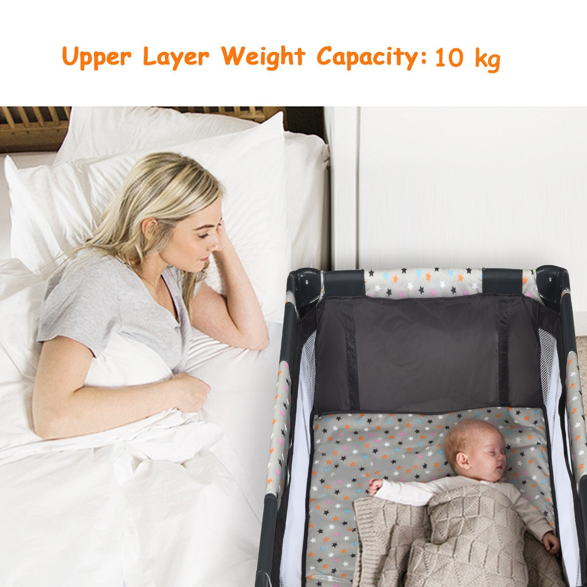 LIVSK 2-in-1 Babybed en Box - Opvouwbaar en Draagbaar - Inclusief Draagtas - 125 x 65 x 76 cm - Grijs