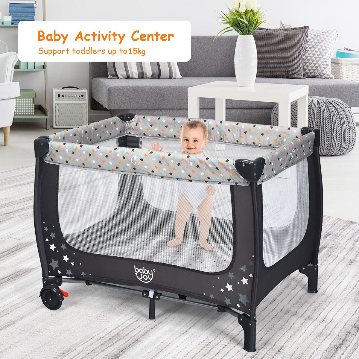 LIVSK 2-in-1 Babybed en Box - Opvouwbaar en Draagbaar - Inclusief Draagtas - 125 x 65 x 76 cm - Grijs