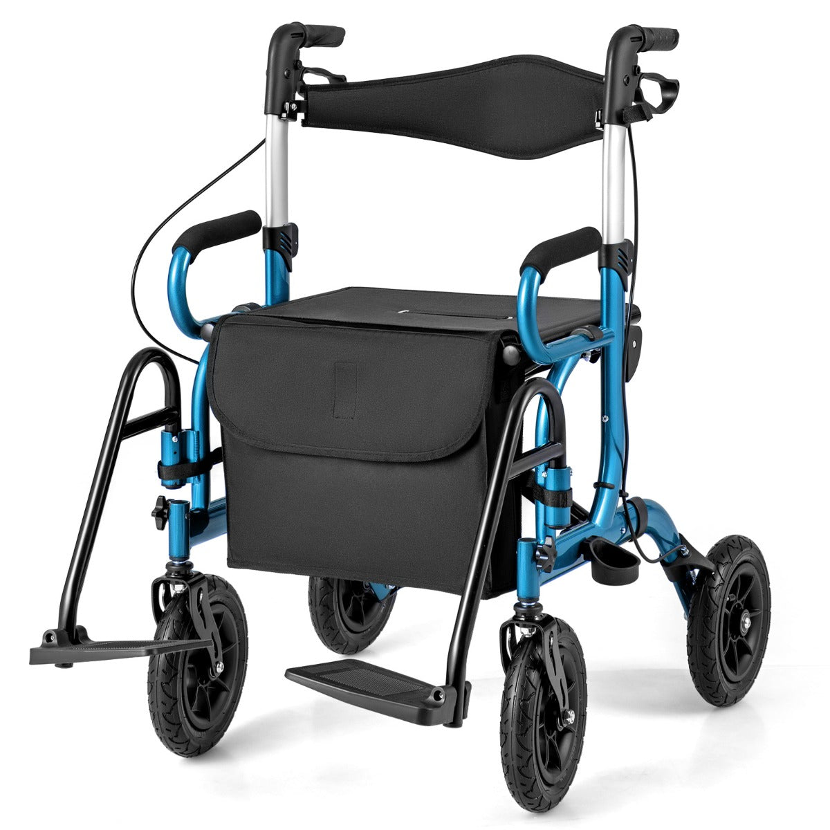 LIVSK 2-in-1 Rollator en Rolstoel - 6-voudige Hoogteverstelling - Pneumatische Banden - Veilig Remsysteem - Max. 140 kg - Zwart