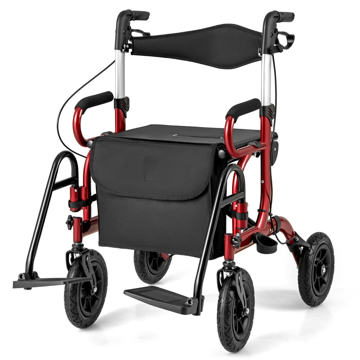LIVSK 2-in-1 Rollator en Rolstoel - Hoogteverstelbaar - Schokabsorberende Banden - Opvouwbaar - Tot 140 kg - Zwart