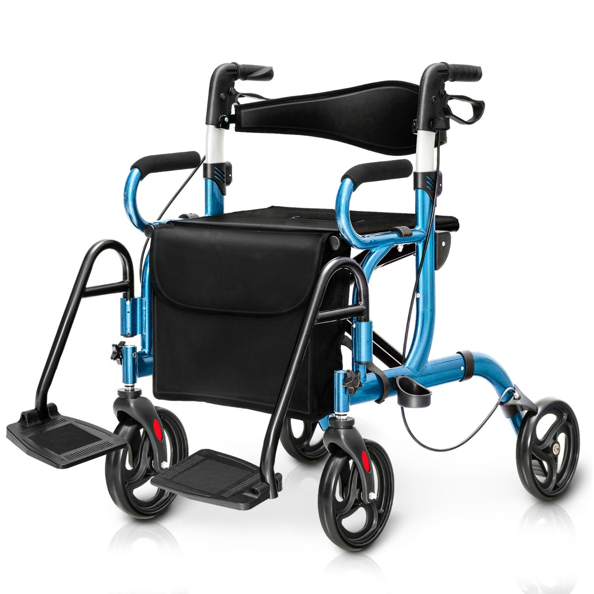 LIVSK 2-in-1 Looprek en Rolstoel - Opvouwbaar met Verstelbare Handgrepen - Voor Senioren - Tot 160 kg - Blauw + Zwart