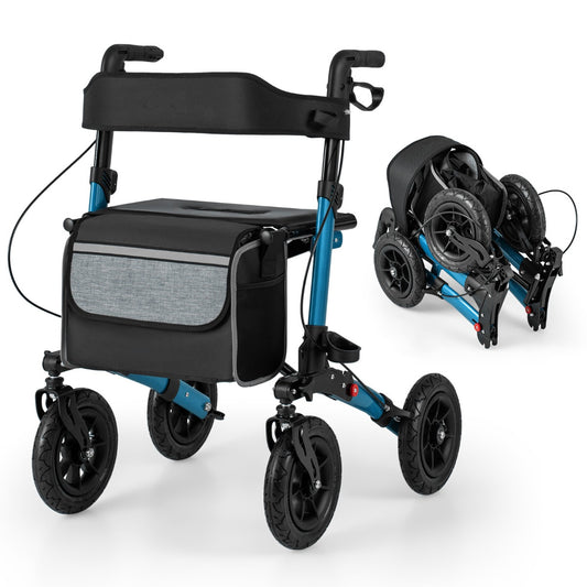 LIVSK Opvouwbare Rollator voor Senioren - Lichtgewicht Aluminium - Verstelbare Hoogte - Luchtbanden - Tot 140 kg - Zwart