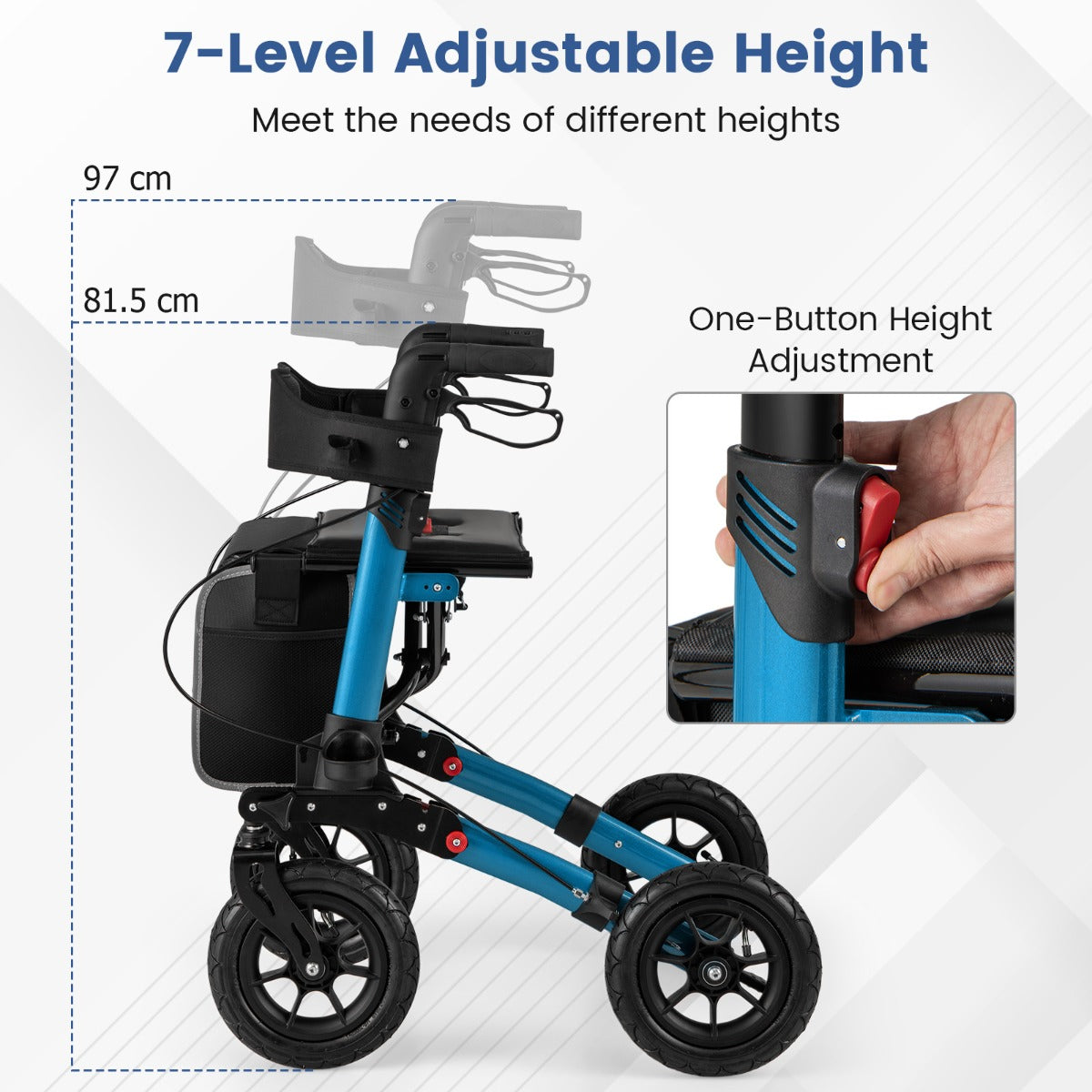 LIVSK Opvouwbare Rollator voor Senioren - Lichtgewicht Aluminium - Verstelbare Hoogte - Luchtbanden - Tot 140 kg - Zwart