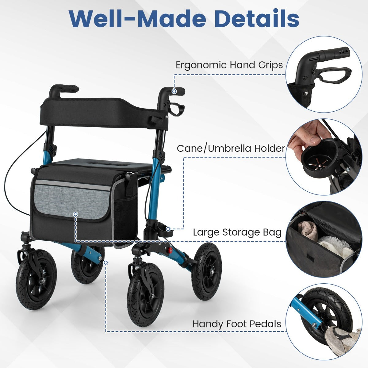 LIVSK Opvouwbare Rollator voor Senioren - Lichtgewicht Aluminium - Verstelbare Hoogte - Luchtbanden - Tot 140 kg - Zwart