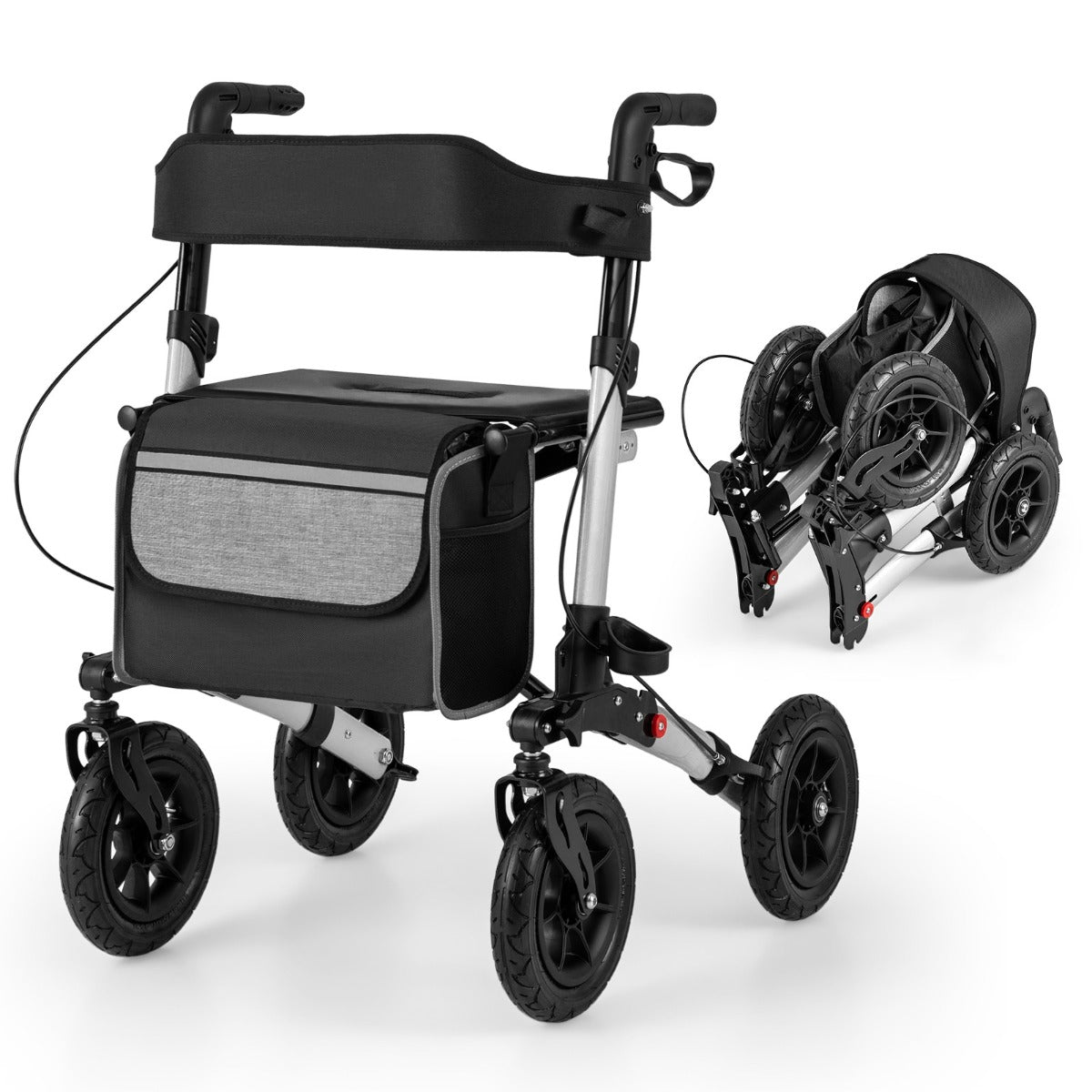 LIVSK Opvouwbare Rollator voor Senioren - Lichte Aluminium Constructie - Verstelbare Greephoogte - Luchtbanden - Tot 140 kg -