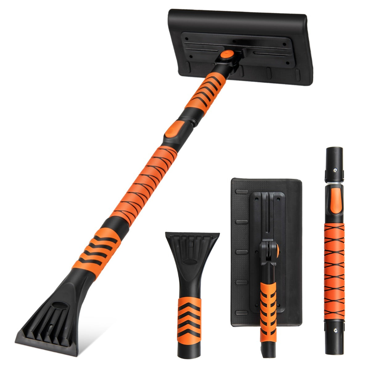LIVSK 2-in-1 Sneeuwschuiver en IJskrabber - Uitschuifbare Aluminium Steel van 84-104 cm - Draaibare Kop - Antislip Handgreep -