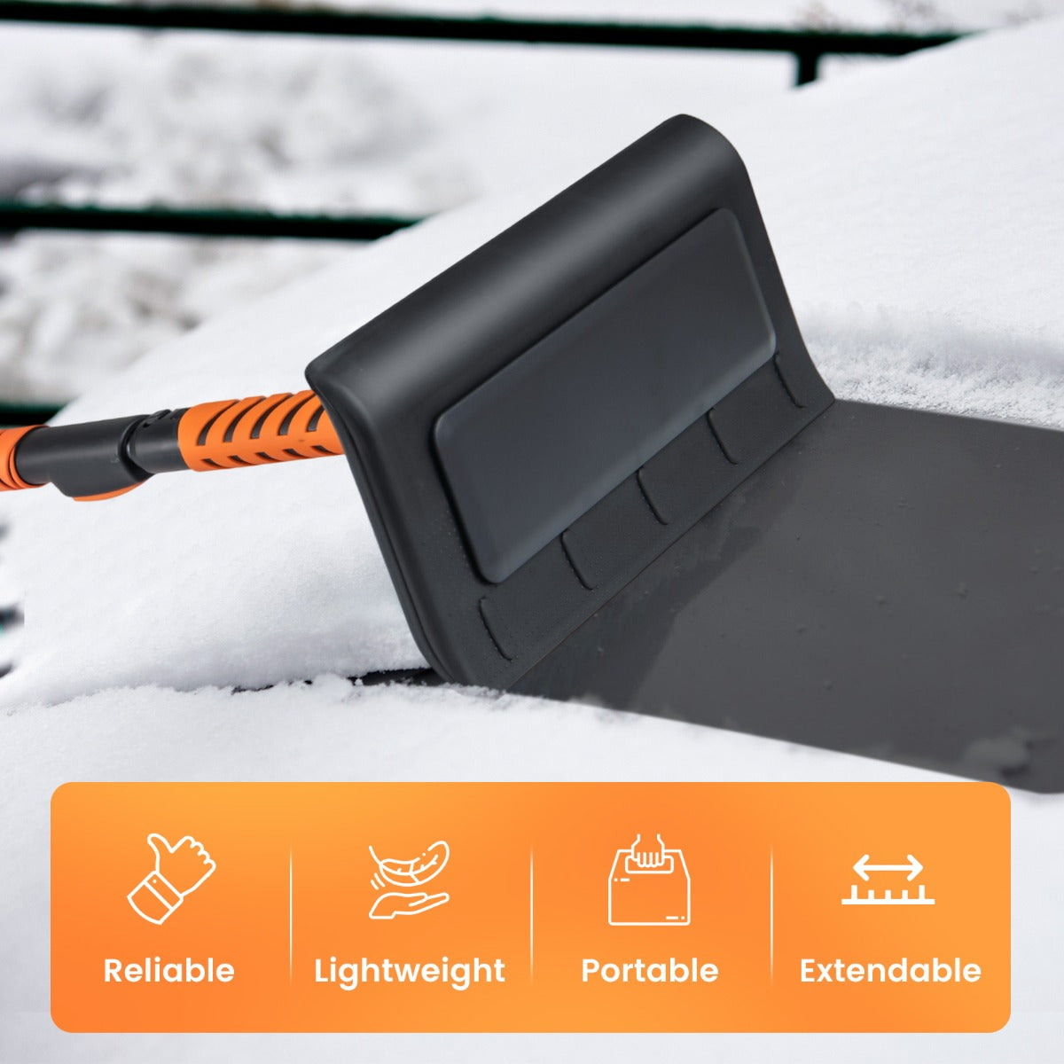 LIVSK 2-in-1 Sneeuwschuiver en IJskrabber - Uitschuifbare Aluminium Steel van 84-104 cm - Draaibare Kop - Antislip Handgreep -
