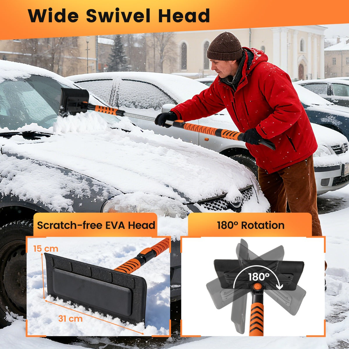 LIVSK 2-in-1 Sneeuwschuiver en IJskrabber - Uitschuifbare Aluminium Steel van 84-104 cm - Draaibare Kop - Antislip Handgreep -