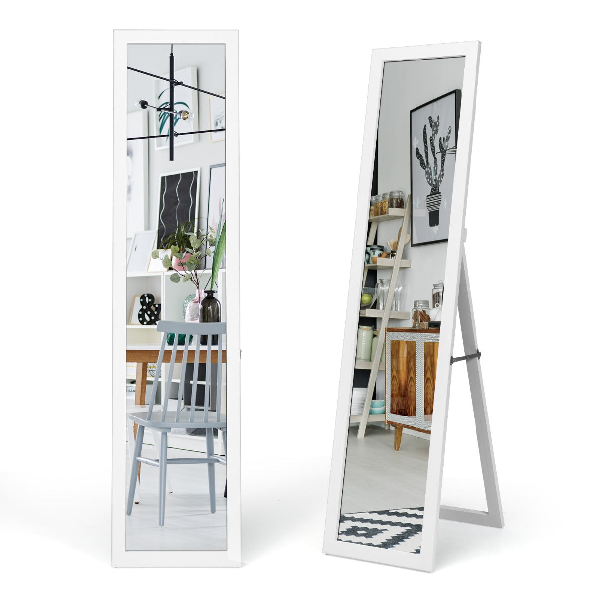 LIVSK Wandspiegel - Volledig Aankleden - MDF Frame - Explosieveilig - Vrijstaand, Hangend of Leunend - 37 x 50 x 148 cm - Wit