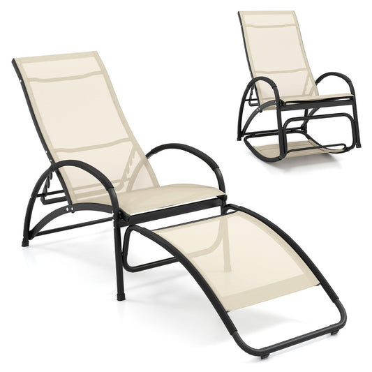LIVSK 2-in-1 Schommel- en Ligstoel - Verstelbare Rugleuning - Aluminium Frame - Voor Binnen en Buiten - Tot 150 kg - Beige