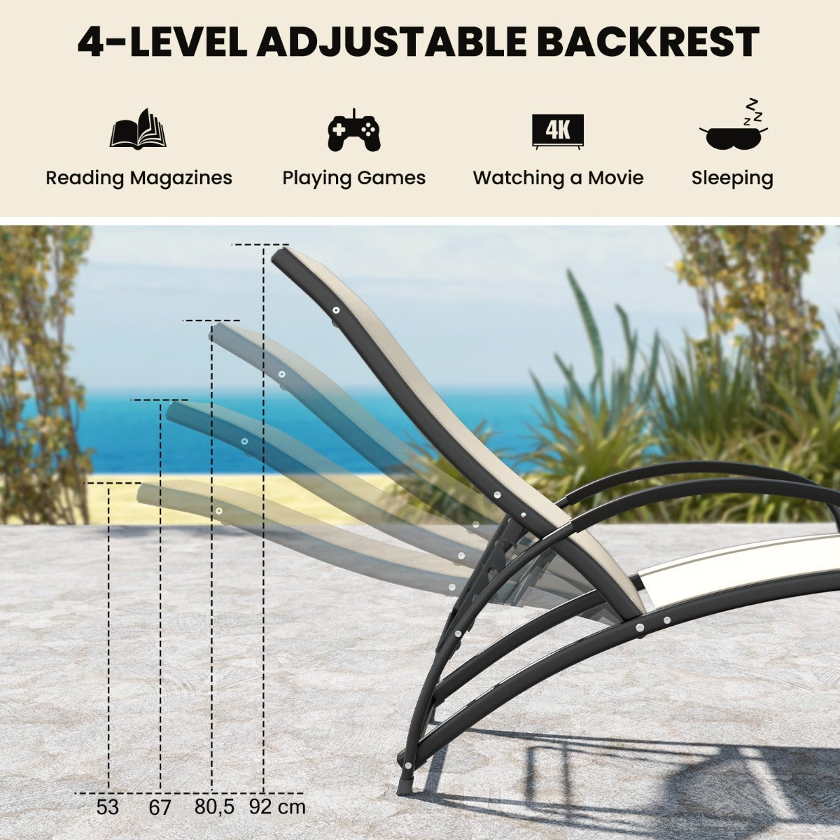 LIVSK 2-in-1 Schommel- en Ligstoel - Verstelbare Rugleuning - Aluminium Frame - Voor Binnen en Buiten - Tot 150 kg - Beige