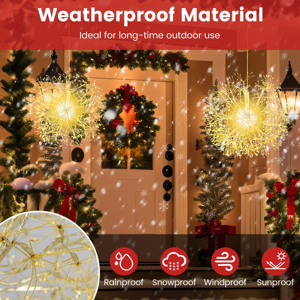LIVSK Paardenbloem Kerstverlichting - Set van 2 - 1488 Warmwitte LED's - Weerbestendig - Eenvoudige Installatie - Goud