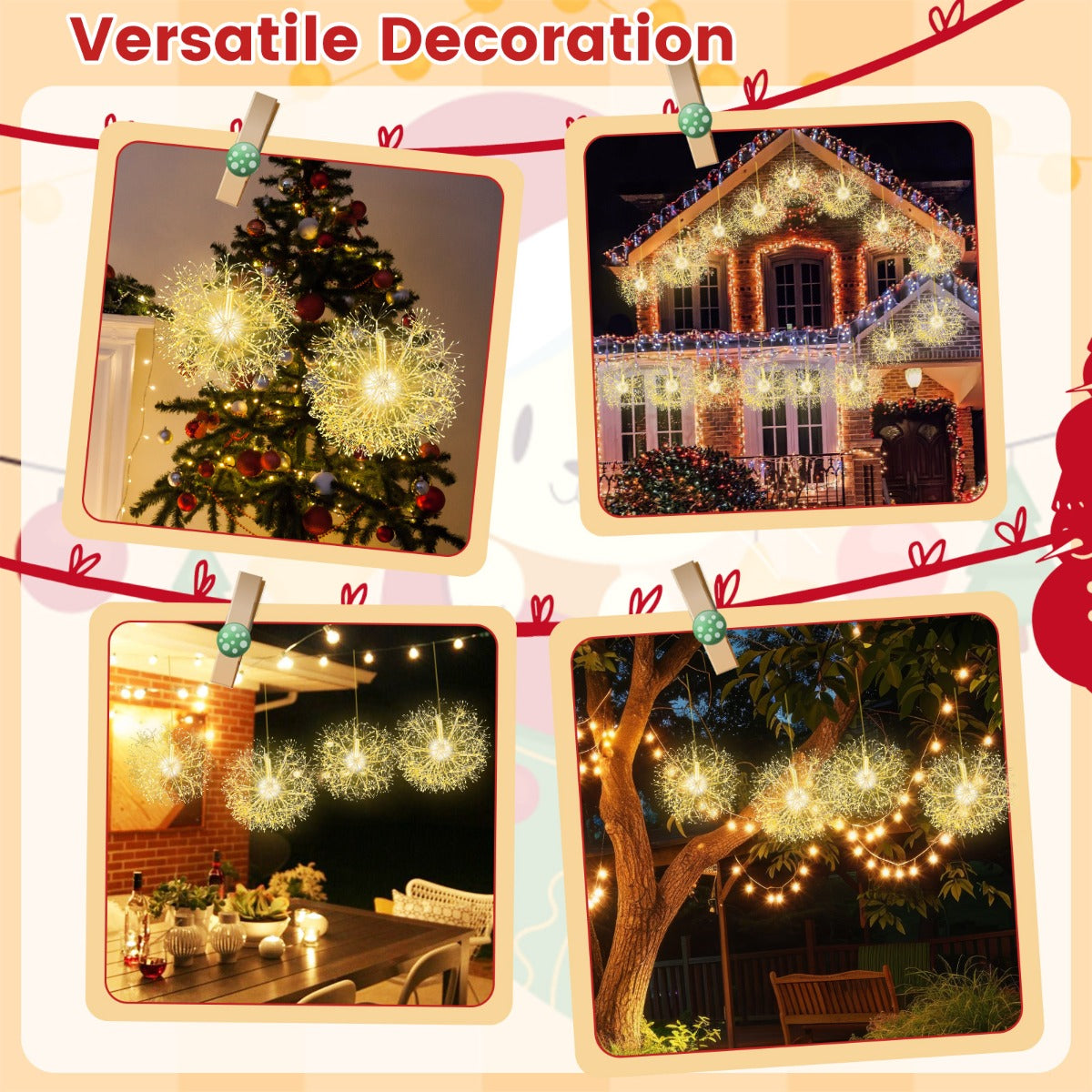 LIVSK Paardenbloem Kerstverlichting - Set van 2 - 1488 Warmwitte LED's - Weerbestendig - Eenvoudige Installatie - Goud