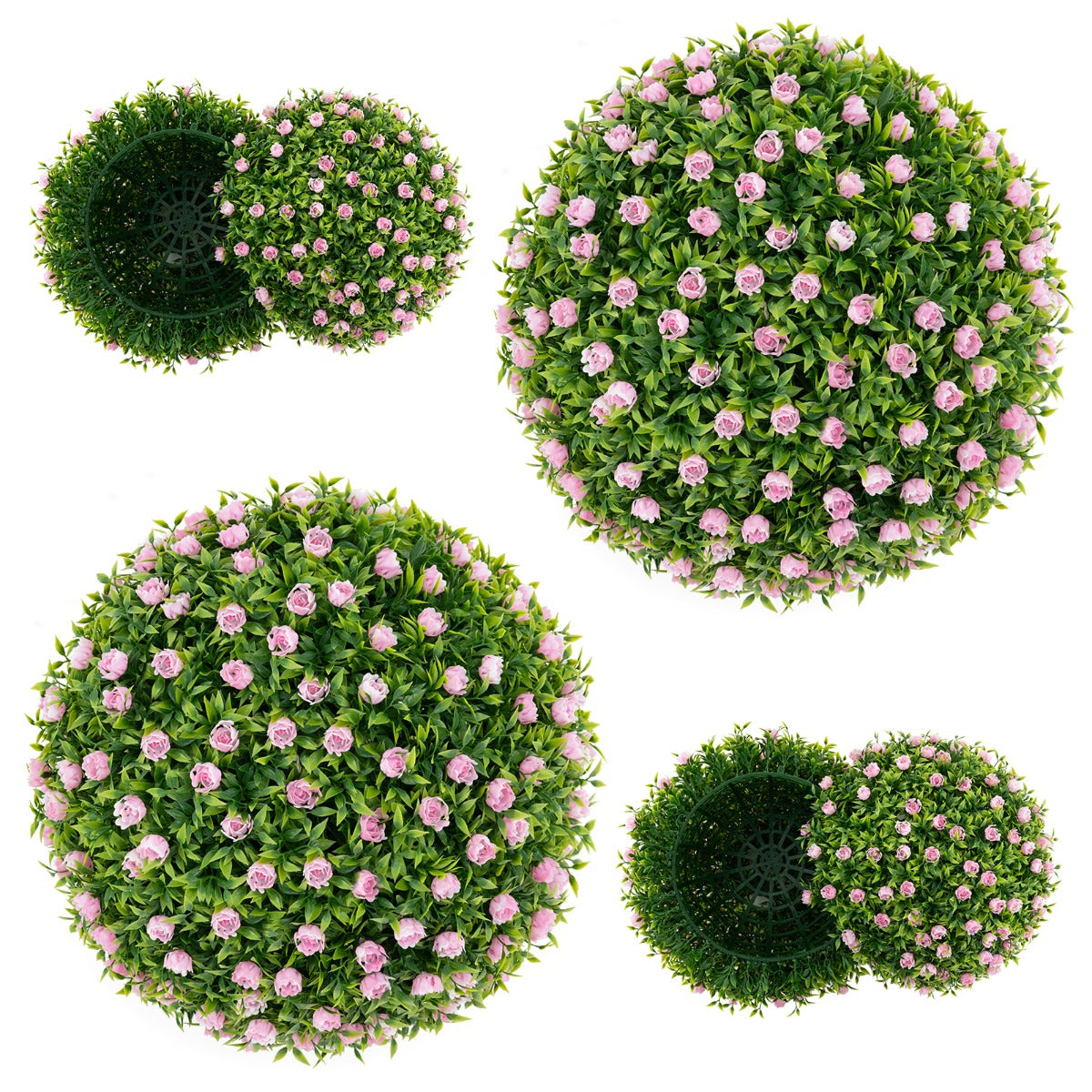 LIVSK 2 Kunstvormsnoeibollen met Roze Bloemen - Onderhoudsvrij - Binnen en Buiten - Geurloos - Voor Bloempotten van 38 cm - Groen