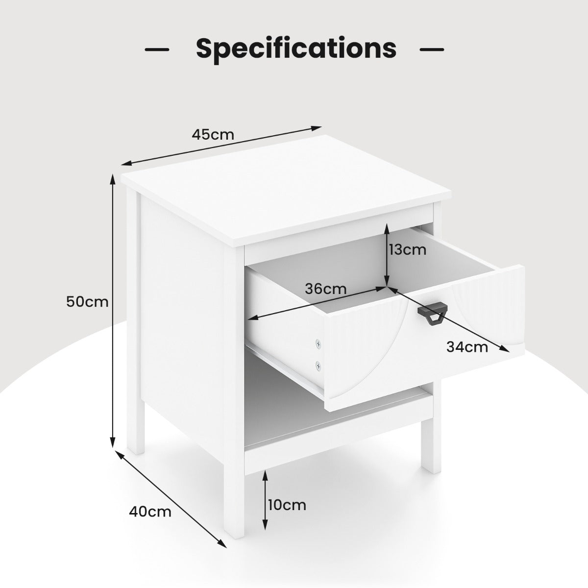 LIVSK Bijzettafel met Opbergplank en Lade - Modern en Elegant - Antislip en Anti-kantel - Compact voor Kleine Ruimtes - Wit