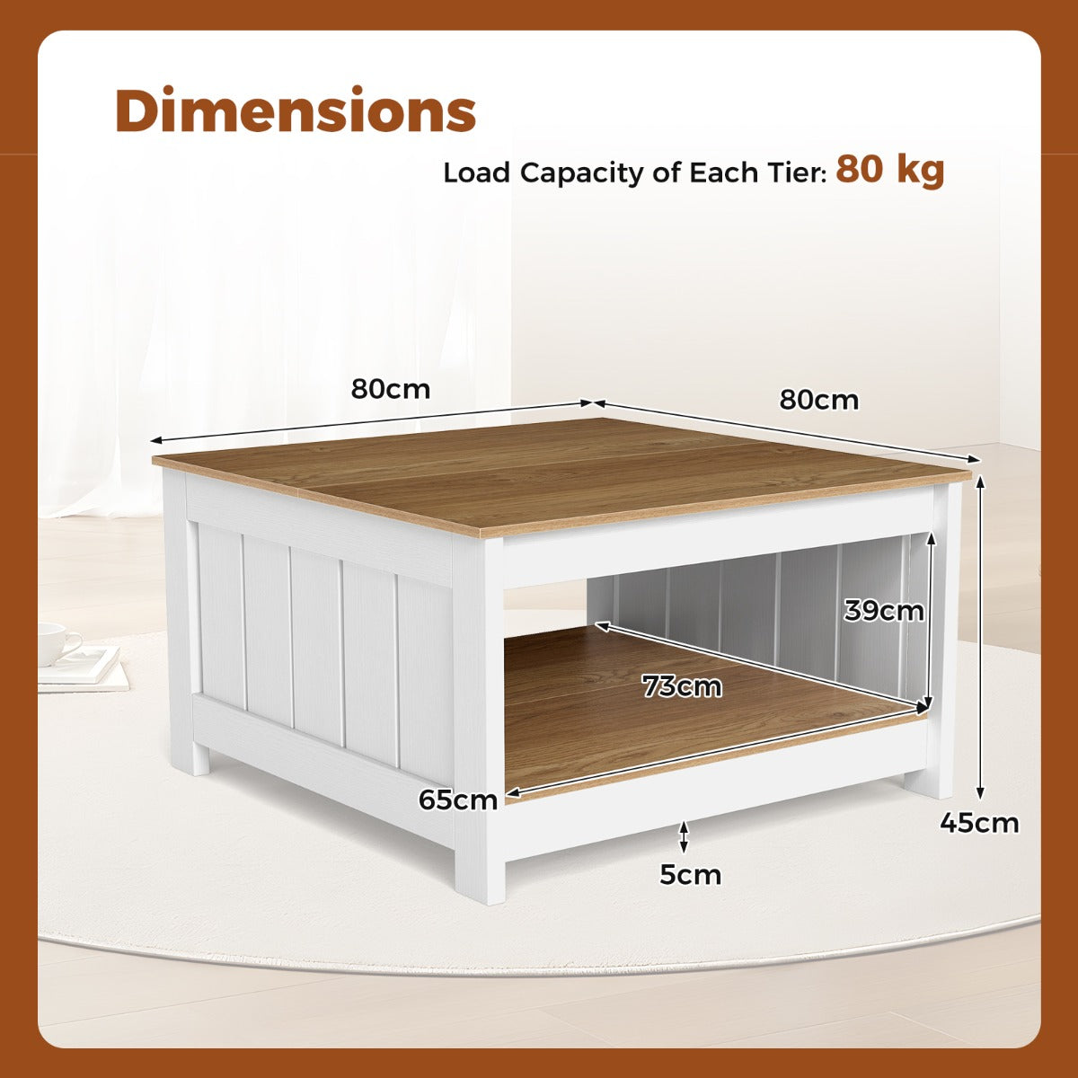 LIVSK Salontafel - 2-laagse Opbergruimte - Robuuste Constructie - Rustieke Houtnerf - Draagvermogen 160 kg - Naturel & Wit
