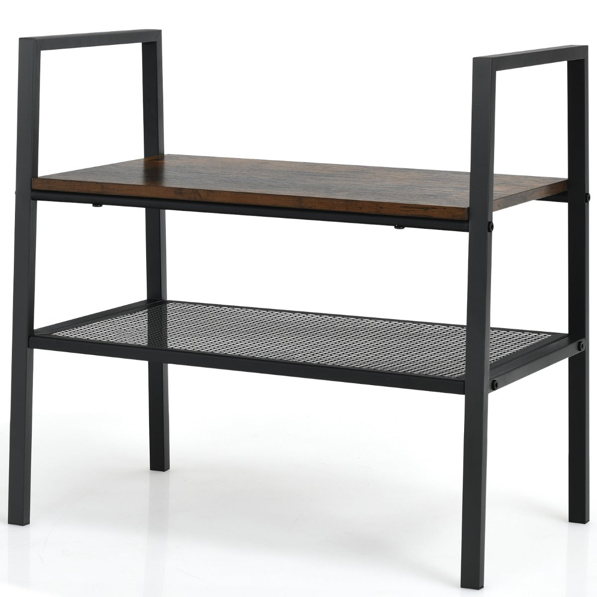LIVSK Bijzettafel - Stabiele Houten & Stalen Constructie - 2 Lagen - Compact & Stapelbaar - Industriële Stijl - Bruin/Zwart