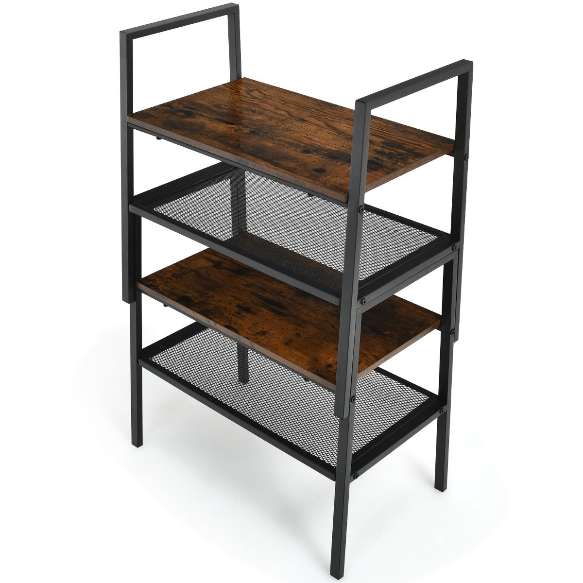 LIVSK Bijzettafel - Stabiele Houten & Stalen Constructie - 2 Lagen - Compact & Stapelbaar - Industriële Stijl - Bruin/Zwart