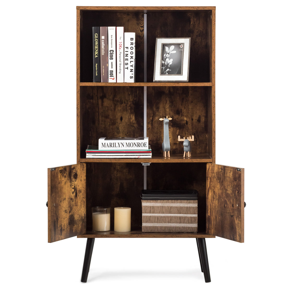 LIVSK Boekenplank met 2 Open Planken en Verborgen Compartiment - Stevig en Duurzaam - Vintage Stijl - 60 x 30 x 120 cm - Zoals