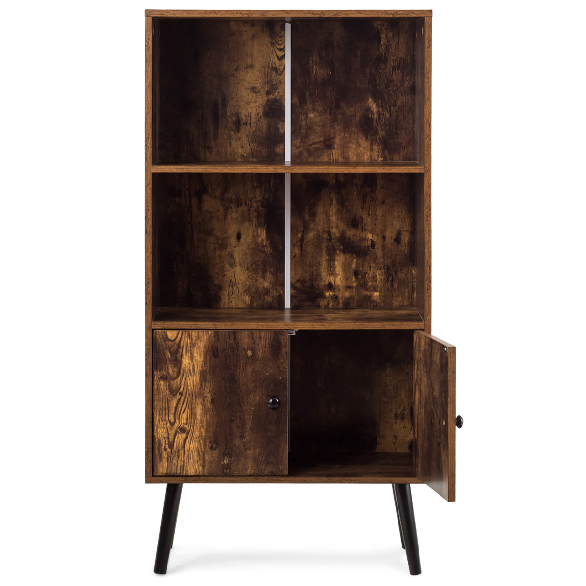 LIVSK Boekenplank met 2 Open Planken en Verborgen Compartiment - Stevig en Duurzaam - Vintage Stijl - 60 x 30 x 120 cm - Zoals