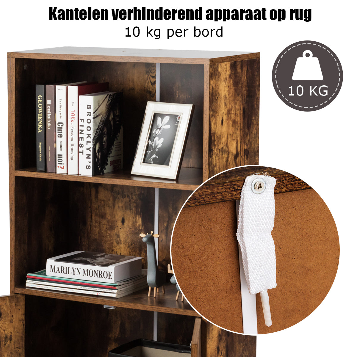 LIVSK Boekenplank met 2 Open Planken en Verborgen Compartiment - Stevig en Duurzaam - Vintage Stijl - 60 x 30 x 120 cm - Zoals