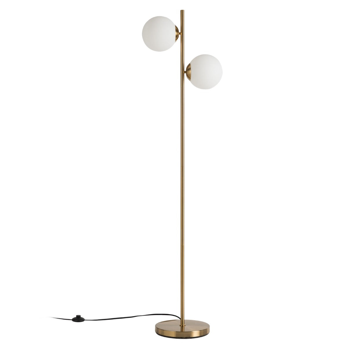 LIVSK bolvormige vloerlamp - Elegante gouden staaf met melkglazen bollen - Warm licht - Voetschakelaar - 165 cm - Goud