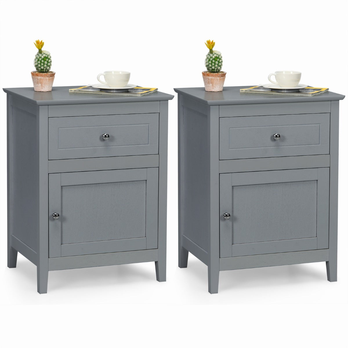 LIVSK Nachtkastje Set van 2 - Duurzaam MDF en Dennenhout - Uittrekbare Lade - 48 x 38 x 63,5 cm - Grijs