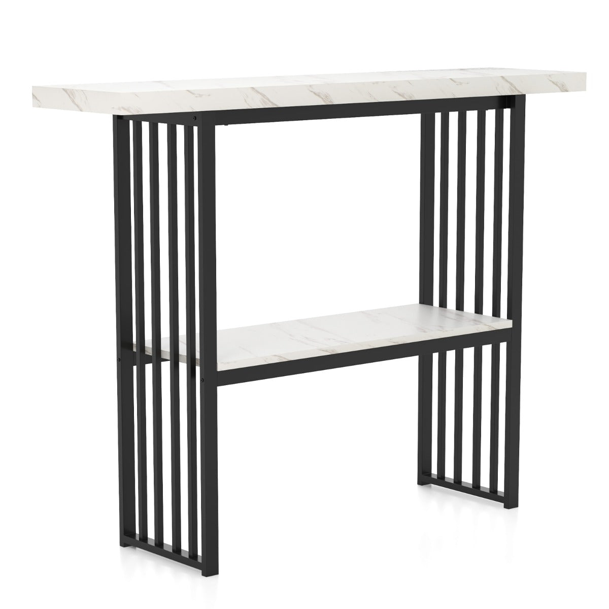 LIVSK Consoletafel met Kunstmarmer - 2-laags Ontwerp - Duurzaam MDF en Staal - Anti-kantelbeveiliging - Zwart + Wit