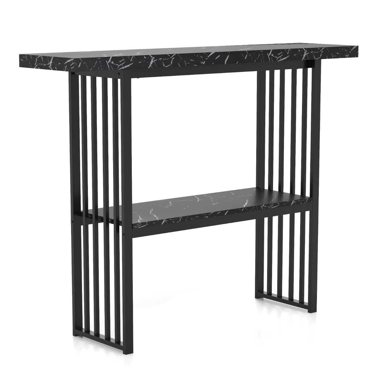 LIVSK Consoletafel - Kunstmarmeren Look - Gouden Metalen Frame - 2 Niveaus - Duurzaam MDF - 120 x 29,5 x 92,5 cm - Zwart