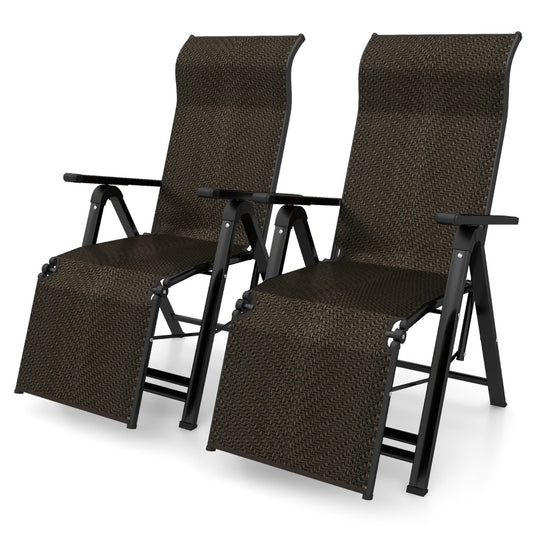 LIVSK Opklapbare Ligstoel - Verstelbare Rugleuning - Duurzaam PE Rotan - Lichtgewicht en Draagbaar - Tot 100 kg - Bruin