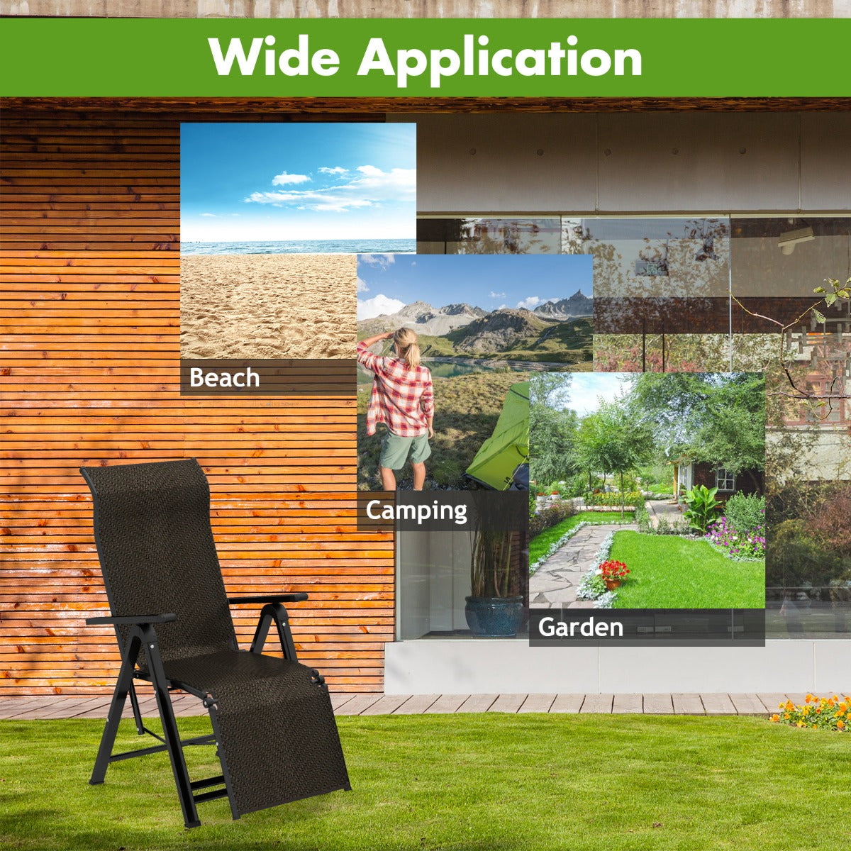 LIVSK Opklapbare Ligstoel - Verstelbare Rugleuning - Duurzaam PE Rotan - Lichtgewicht en Draagbaar - Tot 100 kg - Bruin