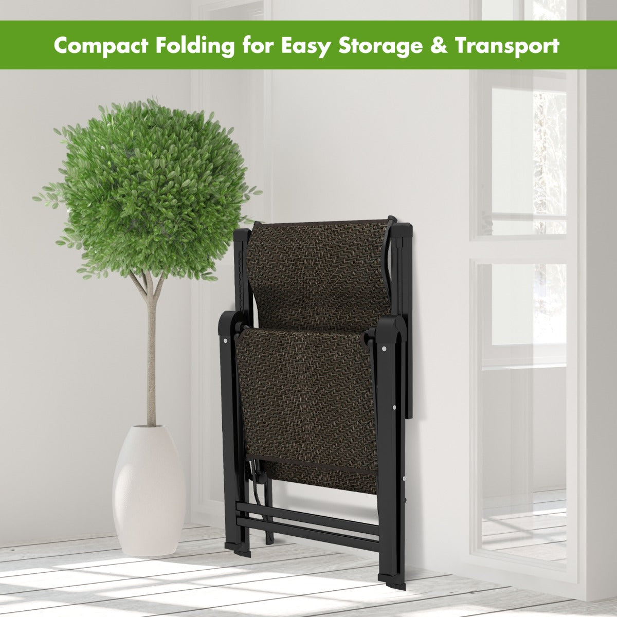 LIVSK Opklapbare Ligstoel - Verstelbare Rugleuning - Duurzaam PE Rotan - Lichtgewicht en Draagbaar - Tot 100 kg - Bruin