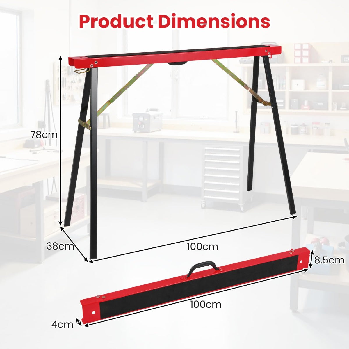 LIVSK Draagbare Zaagbokken - Gegalvaniseerd Metaal - Antislip - 2-Pack - Tot 375 kg - Geen Montage - Zwart + Rood