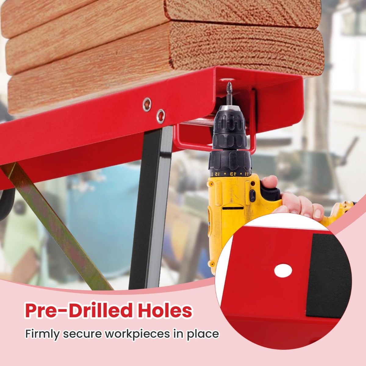 LIVSK Draagbare Zaagbokken - Gegalvaniseerd Metaal - Antislip - 2-Pack - Tot 375 kg - Geen Montage - Zwart + Rood