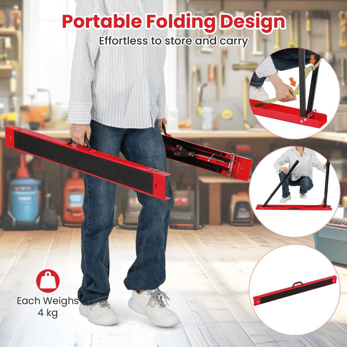 LIVSK Draagbare Zaagbokken - Gegalvaniseerd Metaal - Antislip - 2-Pack - Tot 375 kg - Geen Montage - Zwart + Rood