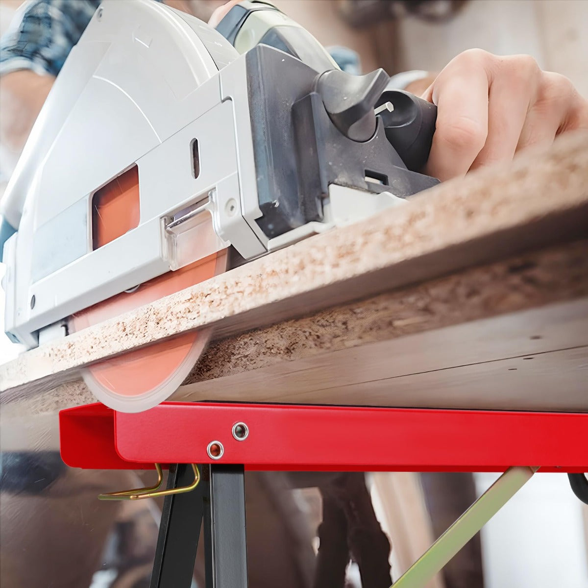 LIVSK Draagbare Zaagbokken - Gegalvaniseerd Metaal - Antislip - 2-Pack - Tot 375 kg - Geen Montage - Zwart + Rood