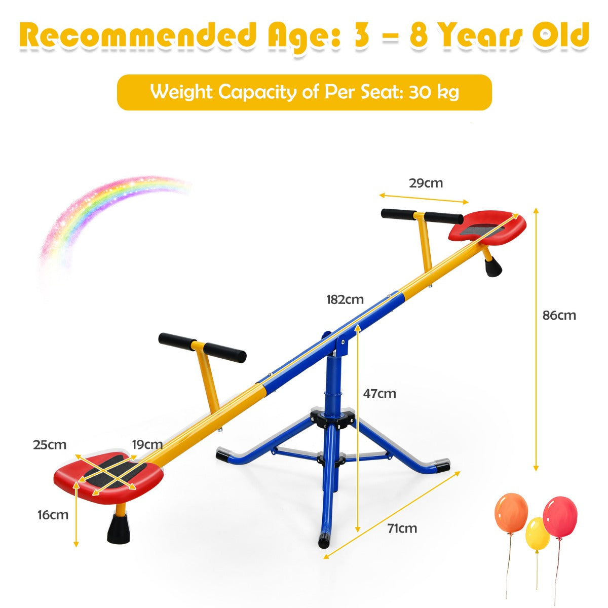 LIVSK Wip - Draaibaar voor 2 Personen - Veilig met Antislip Handgrepen - Ontwikkelt Motoriek - Tot 30 kg per Zitplaats - Blauw,