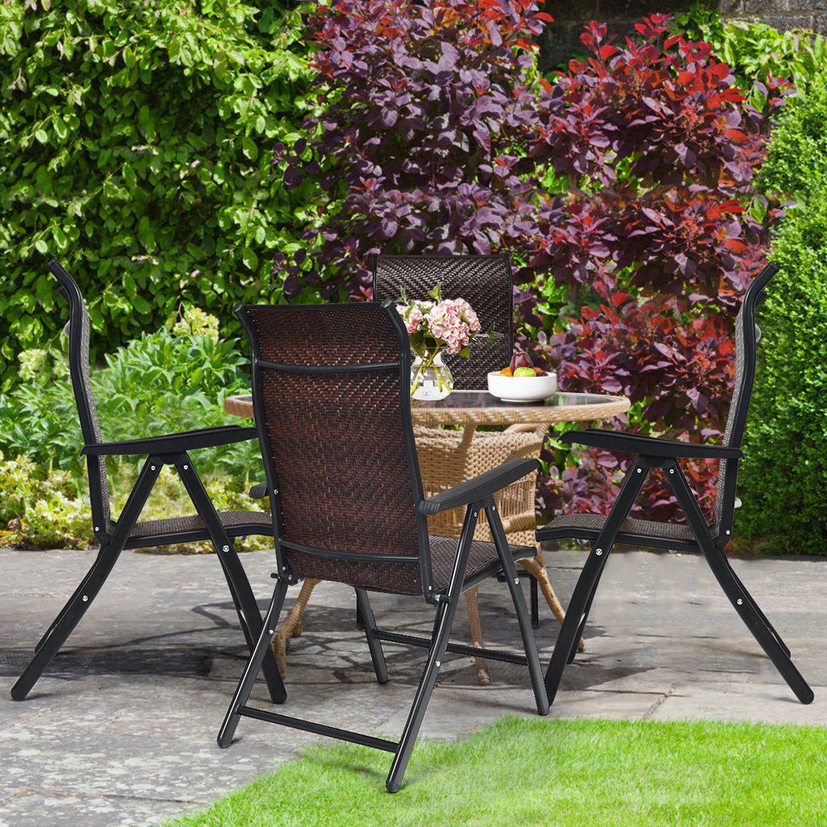 LIVSK Opvouwbare Rotan Stoelen Set van 2 - Verstelbare Rugleuning in 5 Posities - Stevig Stalen Frame - Bruin