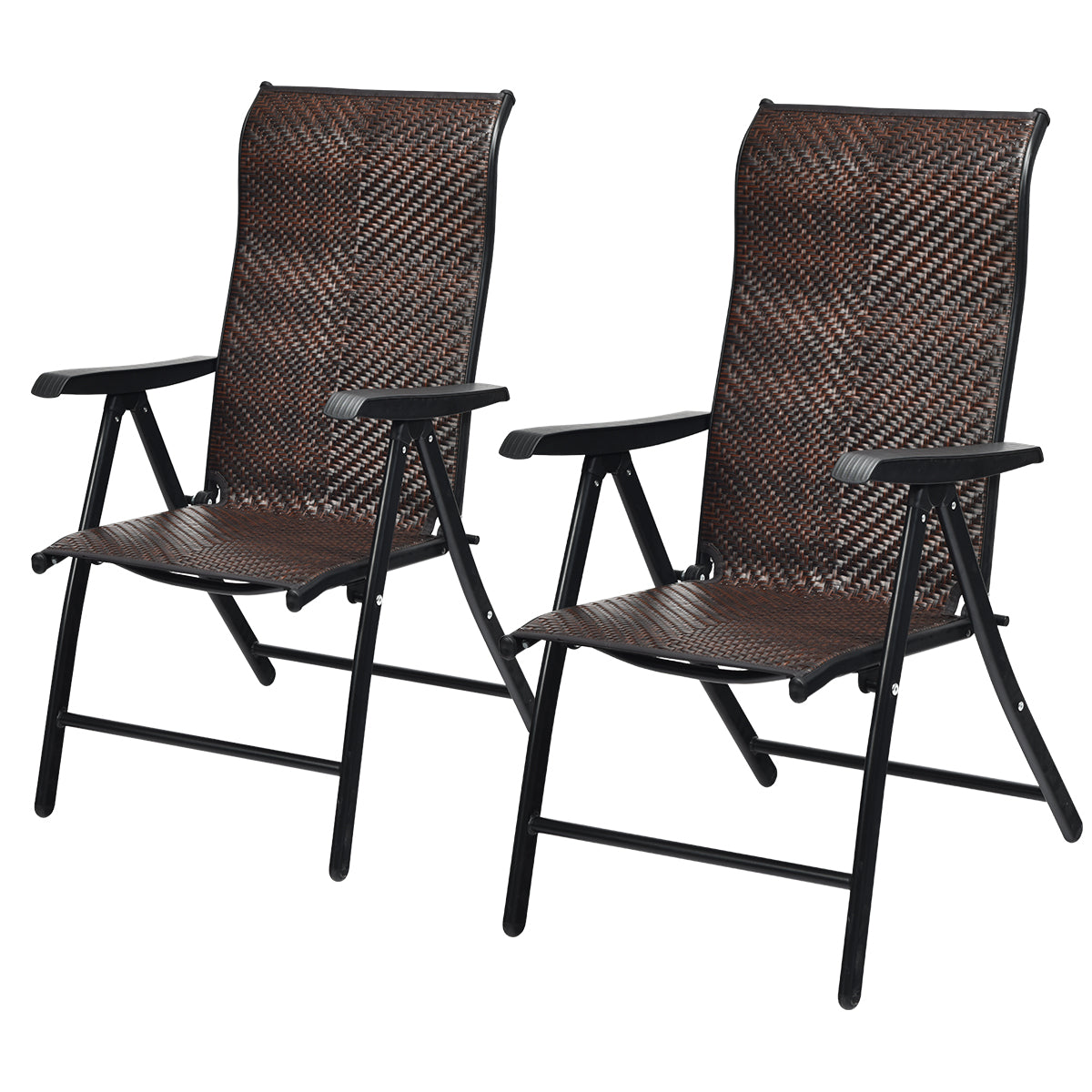 LIVSK Opvouwbare Rotan Stoelen Set van 2 - Verstelbare Rugleuning in 5 Posities - Stevig Stalen Frame - Bruin