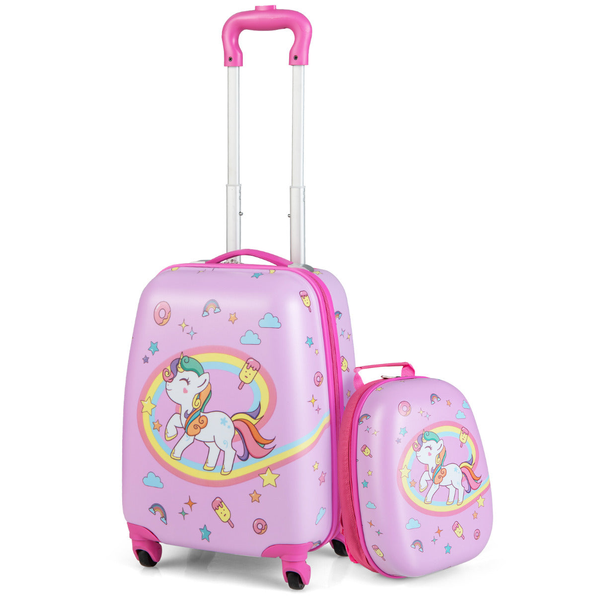 LIVSK Kindertrolley Bagageset - Hard-shell Koffer en Rugzak - Waterdicht - Ergonomisch - 360° Zwenkwielen - Zoals afgebeeld