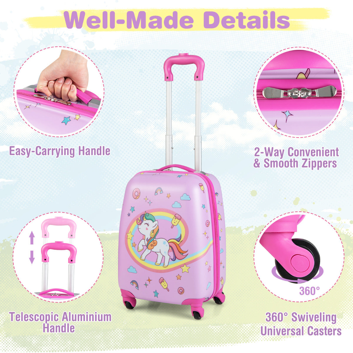 LIVSK Kindertrolley Bagageset - Hard-shell Koffer en Rugzak - Waterdicht - Ergonomisch - 360° Zwenkwielen - Zoals afgebeeld