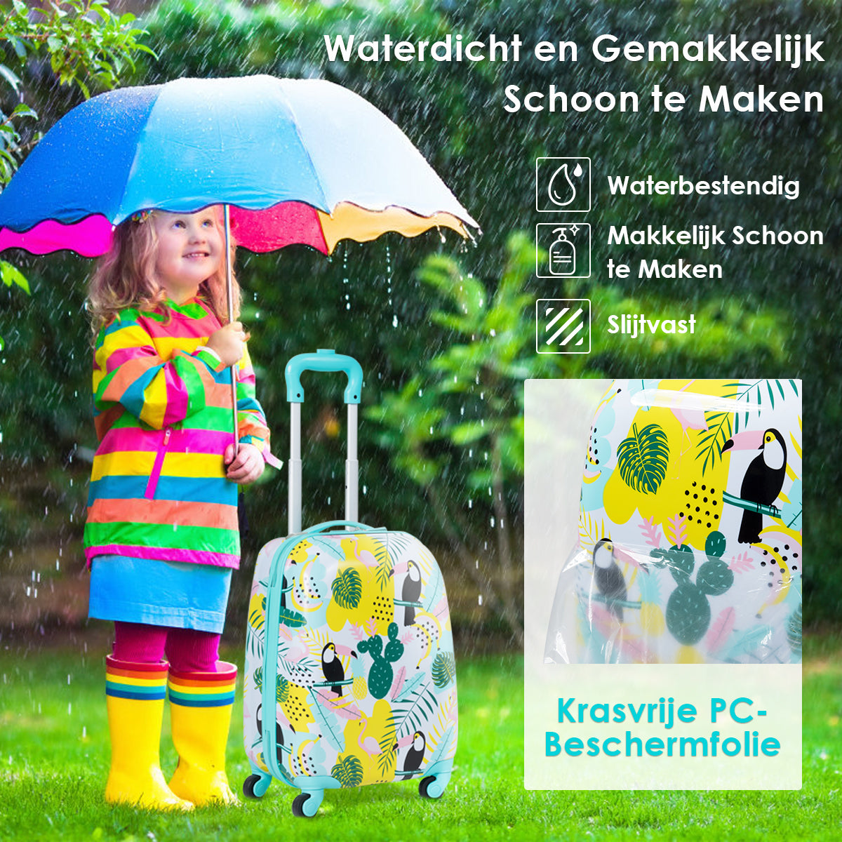 LIVSK 2-delige Kinderbagage Set - Duurzaam ABS en PC - Verstelbare Handgrepen - 4 Wielen - 30 x 22 x 44,5-74 cm - Blauw