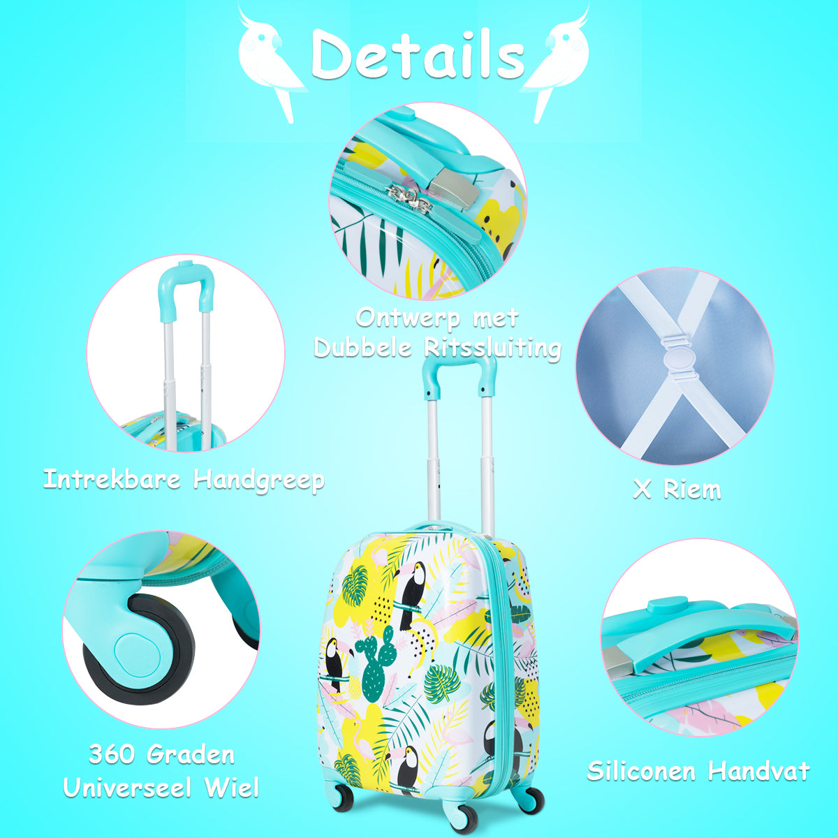 LIVSK 2-delige Kinderbagage Set - Duurzaam ABS en PC - Verstelbare Handgrepen - 4 Wielen - 30 x 22 x 44,5-74 cm - Blauw
