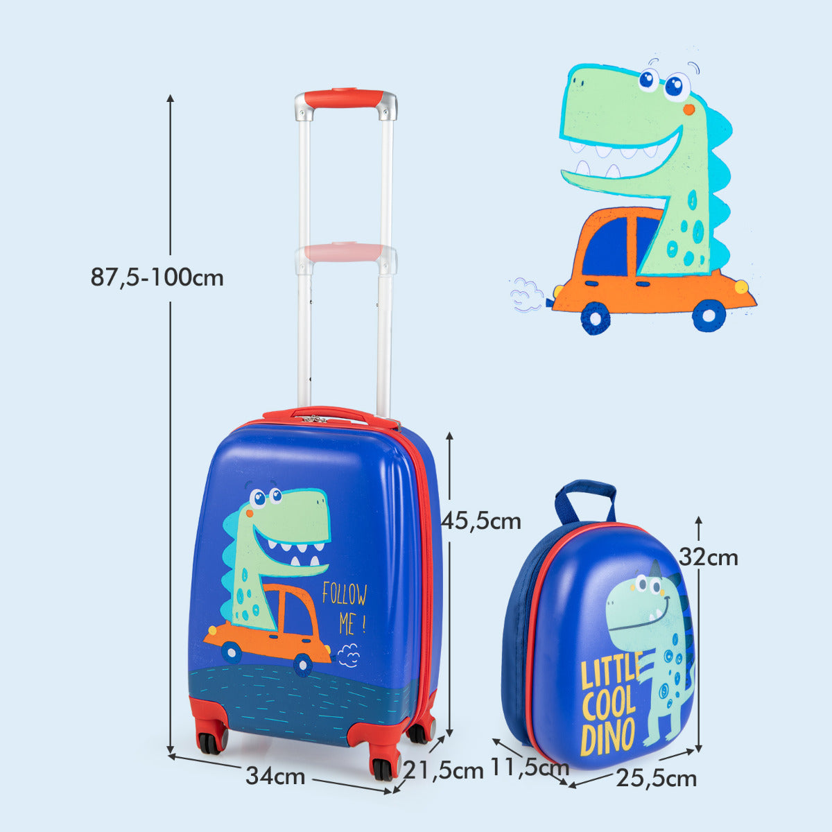 LIVSK Kinderbagage Set - 2-delig met Koffer en Rugzak - Lichtgewicht en Duurzaam - Uitschuifbaar Handvat - Voor Kinderen 3-10