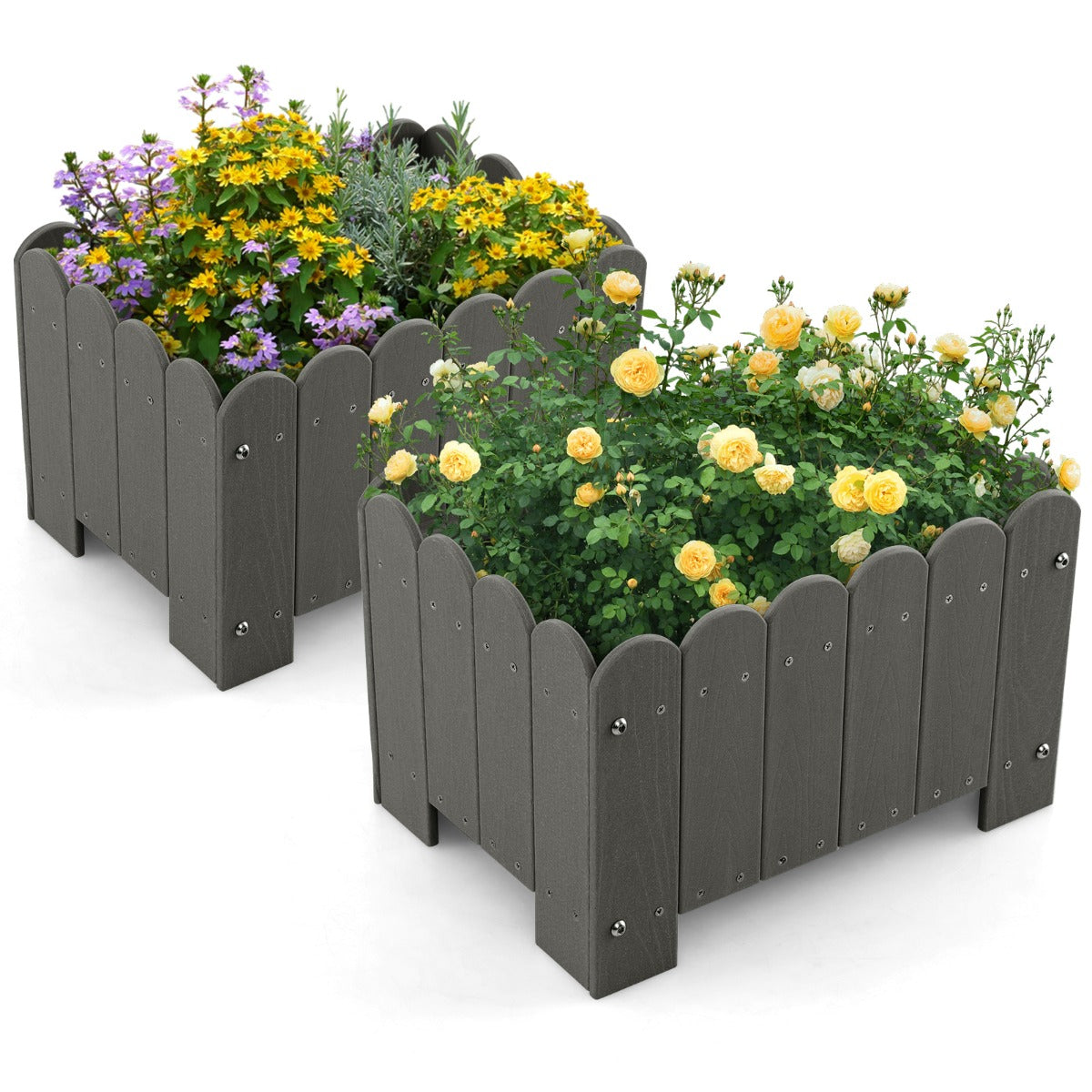 LIVSK Weerbestendige Tuinbloembak Set van 2 - HDPE met Afvoergaten - Voor Planten en Bloemen - 45 x 32 x 30 cm - Grijs