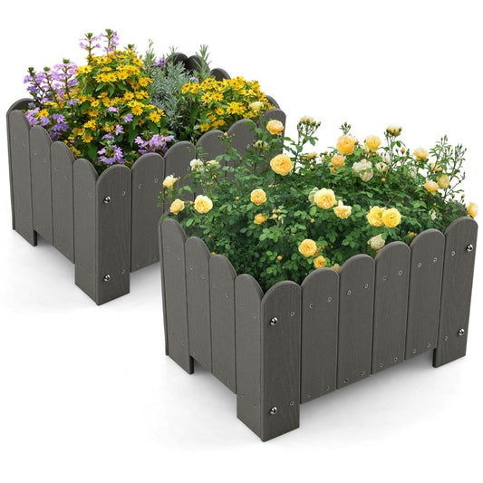 LIVSK Weerbestendige Tuinbloembak Set van 2 - HDPE met Afvoergaten - Voor Planten en Bloemen - 45 x 32 x 30 cm - Grijs