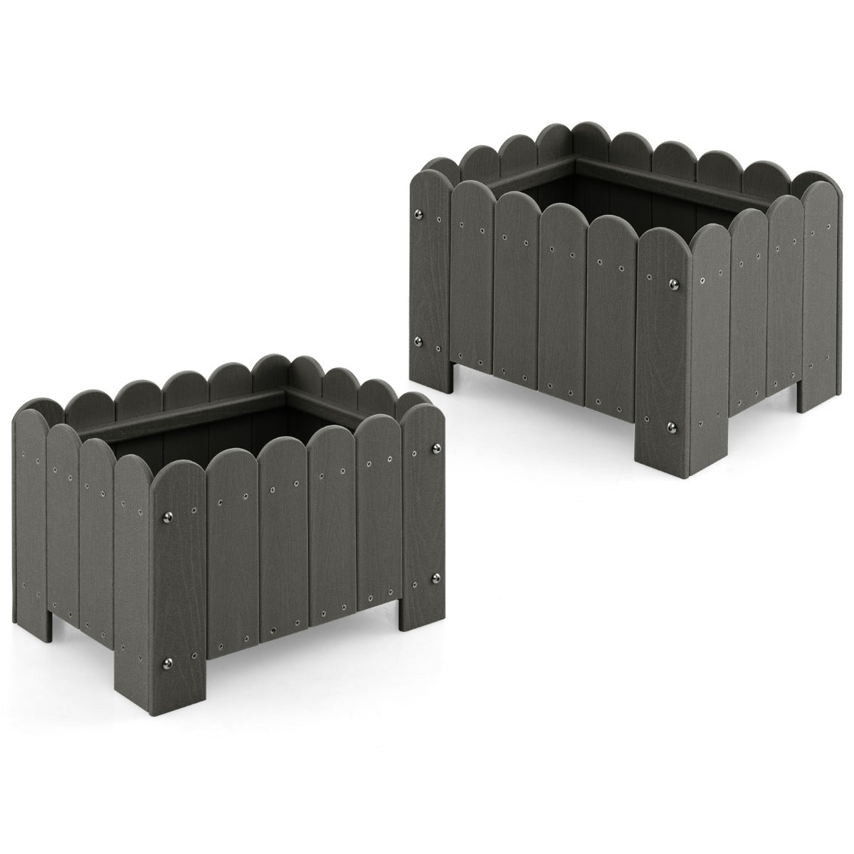 LIVSK Weerbestendige Tuinbloembak Set van 2 - HDPE met Afvoergaten - Voor Planten en Bloemen - 45 x 32 x 30 cm - Grijs