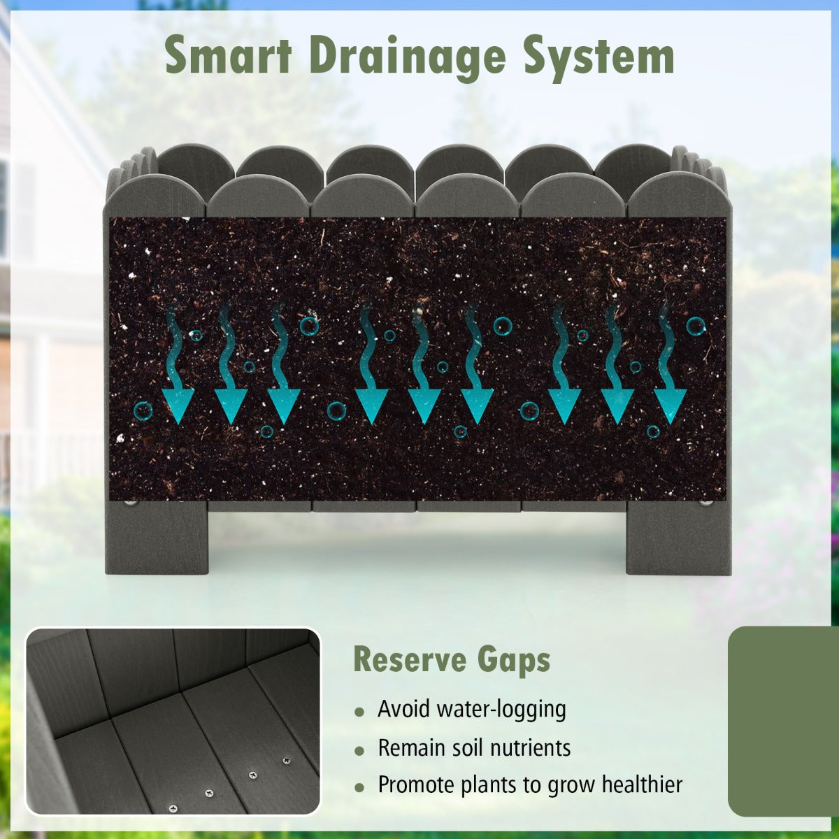 LIVSK Weerbestendige Tuinbloembak Set van 2 - HDPE met Afvoergaten - Voor Planten en Bloemen - 45 x 32 x 30 cm - Grijs