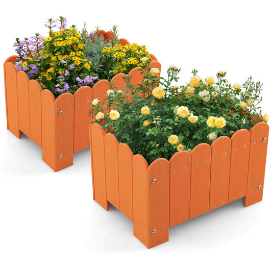 LIVSK Weerbestendige Tuinbed Set - 2 Kunststof Plantenbakken - Afwateringssysteem - Rustiek Design - 45 x 32 x 30 cm - Oranje